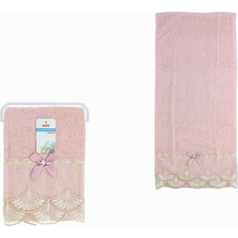 TRADE SHOP - Asciugamano Bagno Viso Piccolo Cotone Morbido Decorato 35 X 75cm 95gr Rosa 79505 -