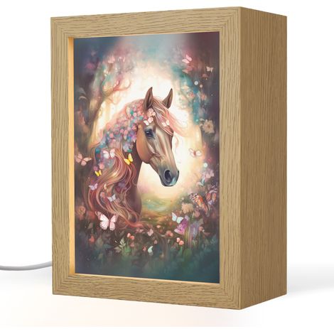LAMPE DE CHEVET POUR ENFANT Cheval - Nature - Fleurs - Papillons - Forêt 15x20 cm