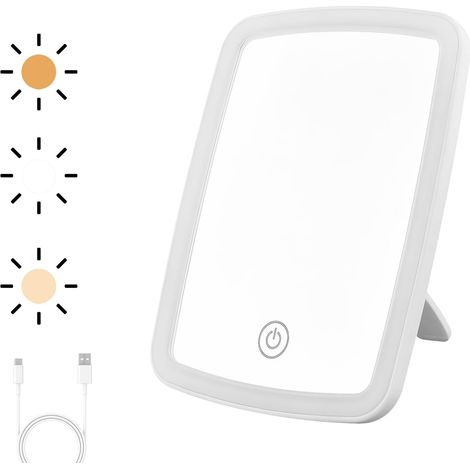 Miroir Maquillage Lumineux, Intensité Variable et 3 Modes de Couleu, Miroir LED Maquillage Rechargeable Miroirs de Voyage Portable Pliable à Tactile pour Voyage et Chambre (Blanc) (1/5)
