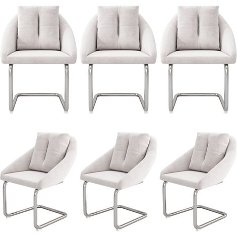 Set di 6 sedie da pranzo girevoli in velluto beige con cuscino e struttura in metallo (1/5)