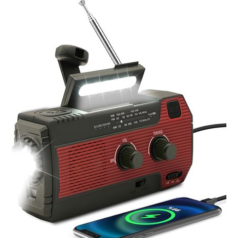Filiyano – lampe torche LED – Radio solaire à énergie éolienne, radio d'urgence, radio à manivelle autonome avec lampe torche LED, alarme SOS, radio (1/5)