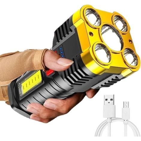 QAZQA Torches LED super lumineuses, 5 lampes de poche à DEL à forte lumière rechargeable, lampe de poche portable puissante avec 4 modes d'éclairage (doré) (1/5)