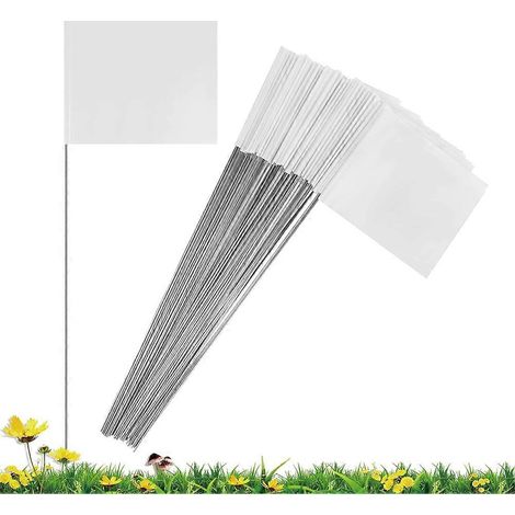 Lot de 50 drapeaux de marquage blancs pour jardin (15 x 4 x 5 pouces), drapeaux de signalisation, drapeaux de pelouse, drapeaux d'irrigation, drapeaux d'aménagement paysager (1/5)