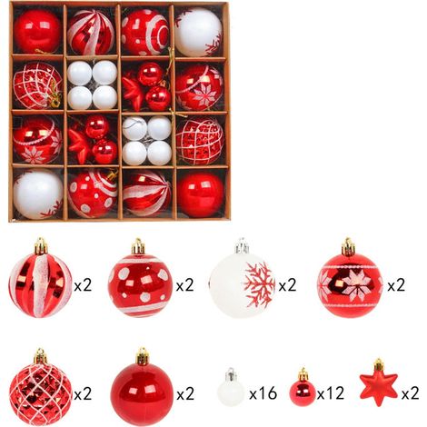 Boules De Décoration De Noël - 42 Pièces Boules Accrochables Forme Flocon De Neige - Pour Arbre De Noël Guirlandes Couronnes Rampes - Lot Complet (1/5)