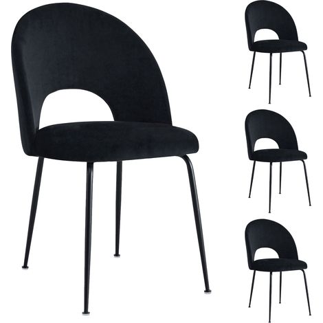Lot de 4 chaises repas 52x58,5x84,5 cm en velours noir