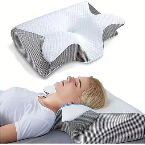 Cuscino ergonomico cervicale in memory foam, cuscino ergonomico in memory foam per chi dorme su un fianco o a pancia in giù (1/5)