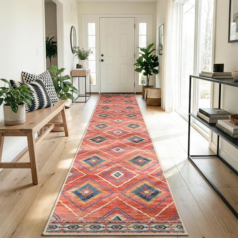 Tapis de Salon Lavable en Machine 60x300 cm Tapis antidérapant, Tapis de Chambre pour Le Salon, l'entrée, la Chambre et la Cuisine, Rouge (1/5)