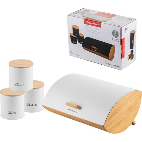 Küchenset: Brotkasten und 3 Behälter für Kaffee, Tee, Zucker, Florina Elegant, weiß
