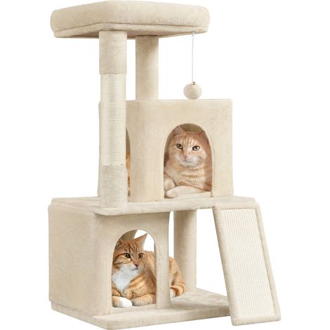 Yaheetech Arbre à Chat Tour avec Griffoir Poteaux en Sisal Centre d'activités 2 Niches 1 Boule 1 Platforme 60 × 45 × 106 cm Beige (1/5)
