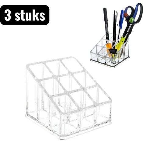 Ensemble de 3 pièces organisateur de maquillage boîte de rangement porte stylos transparent 9 compartiments pour rouges à lèvres et gloss boîte de rangement cosmétique 10 x 9 x 6 5 cm couleur transpar (1/5)