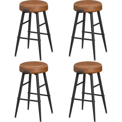 Vasagle – Lot de 4 tabourets de bar marron caramel – Siège haut en PU avec coutures – Hauteur assise 63 cm – Montage facile – Capacité 120 kg (1/5)