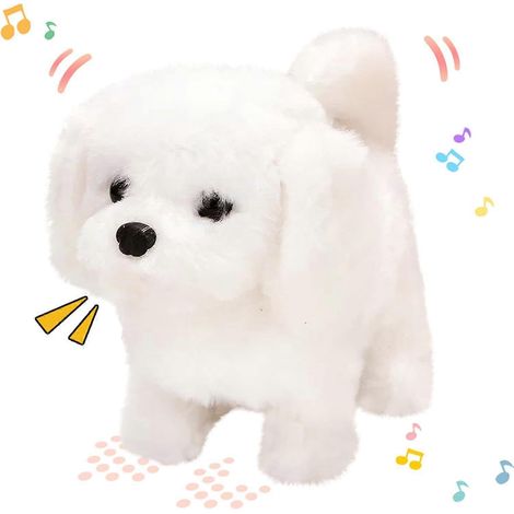 Chien Bichon interactif en peluche électronique, jouet pour animaux de compagnie, chiot qui aboie et hoche la tête animée, cadeau d'anniversaire pour les tout-petits, blanc, 7×39× (1/5)