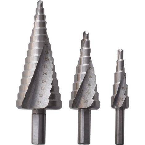 CCYKXA Stufenbohrer, 4–12 mm, 4–20 mm, 4–32 mm HSS-Titan-Stufenbohrer, konischer Dreieck-Stufenbohrer aus Metall, dreieckiger Schaft, Stufenbohrer aus Metall für Schraubendreher auf Metall, Stahl, Hol