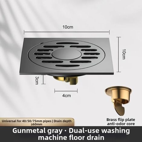 (Style 2)Anti-Odor Stainless Steel Floor Drain Dual Use Universal Shower Trap Filter Square All Copper Drain Core Floor Hair Catcher (1/4)