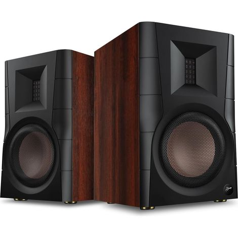 Enceintes Bibliothèque Actives Bluetooth, Haut-Parleurs Stéréo 62 W RMS avec Tweeter à Ruban, Woofer 4 Pouces, Entrées Optique, Coaxiale et AUX, Télécommande (1/5)