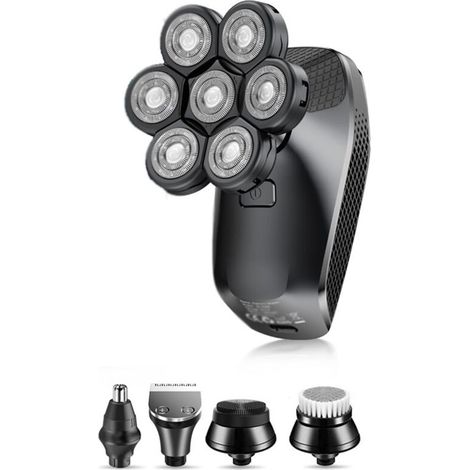 Rasoir Electriques Hommes,5 in 1 Rasoirs à Têtes Rotatives 7D Tondeuse à Barbe IPX6 Étanche rasoir à tête chauve Sec et humide Rasoir Nez Ave écran LED et Brosse pour le Visage (1/4)