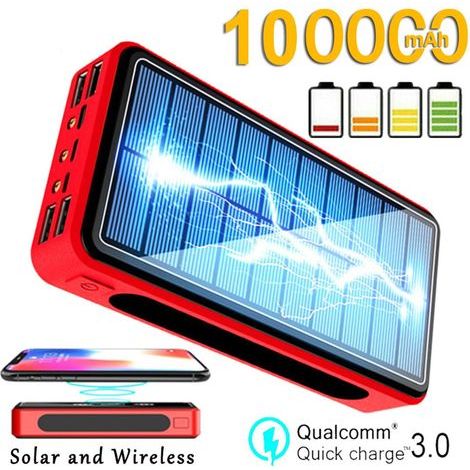 Tragbare, kabellose Solar-Powerbank mit 100.000 mAh, LED-Licht, wasserdicht und hoher Kapazität, ideal für den Einsatz im Freien. (1/5)