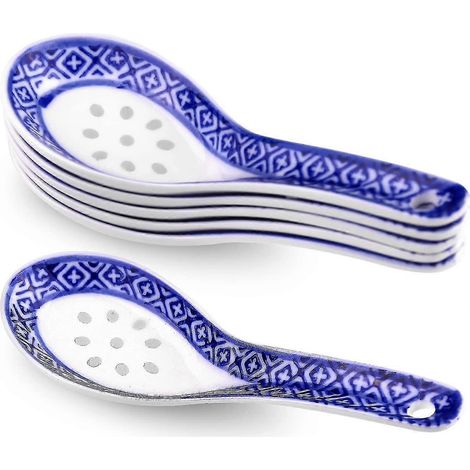 Lot de 6 cuillères à soupe chinoises en céramique, idéales pour les ramen, pho, wonton et autres nouilles. (1/5)