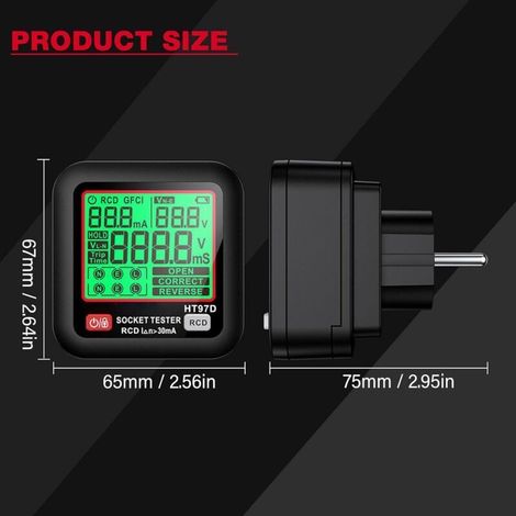 Tester per filo di terra per tester di prese, schermo LCD, test di intervento RCD, controllo di polarità e fase, rilevatore di prese elettriche AC 30-260V 45-65Hz (1/4)