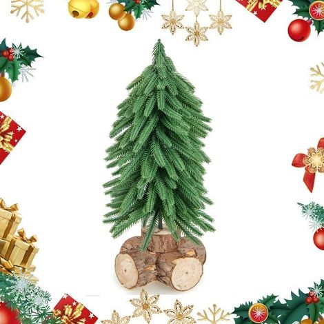 GOPLUS Mini Sapin de Noël 40 cm, Sapin de Noël Artificiel avec 200 Branches en PE et Base en Bois Massif, Sapin de Noël pour Noël, Décoration de Noël (1/5)