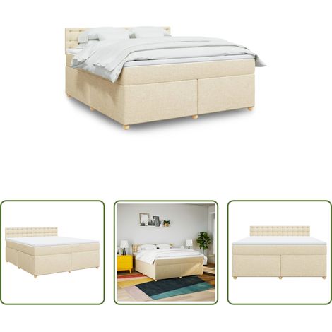 vidaXL Surmatelas -  Sommier à lattes de lit avec matelas Crème 180x200 cm Tissu (1/5)