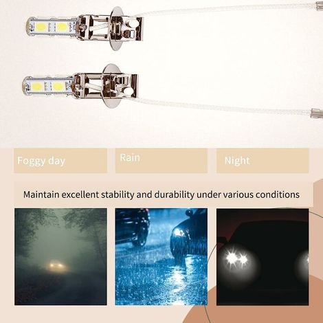 VURAHOME -6500K H3 Ampoule h3 LED 2Pcs H3 5050 Blanc 9 SMD LED Xenon DC 12V lampe de brouillard de voiture ampoules LED 6500K Antibrouillard Avant Ampoule de Phare Blanc de Xénon de Voiture Automatiqu (1/4)