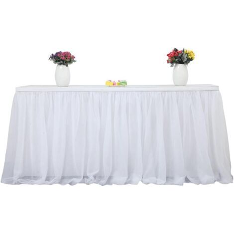 Jupe de Table Douce, Nappe Transparente Extra Longue, Nappe Rectangulaire pour Mariage, Table de Réception, Table de Réception, Fête D'anniversaire, Gâteau,(183x75cm /6x2.5ft-Blanc) (1/2)