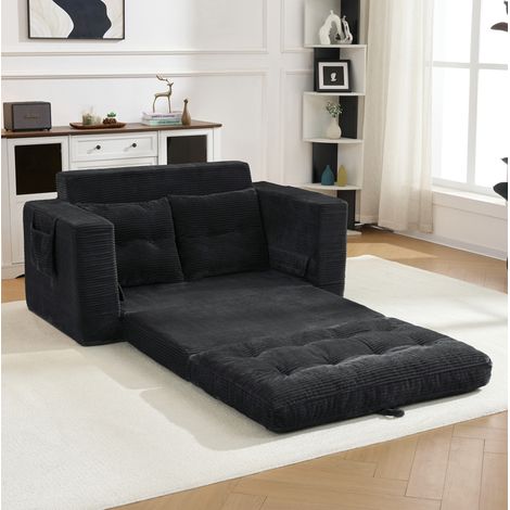 Sofá cama 140x85x67 cm de pana negra con almacenamiento para salón -FLORAGRACE (1/5)