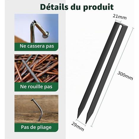 Piquets de Fixation pour Arche de Jardin en Acier, Forme U Sardines de Fixation pour Arche, Tuyau Fixe [300 x 29 x 21 mm] - Noir (1/4)
