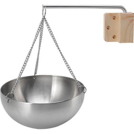 Saunaschale aus Edelstahl, hängender Aromatherapie-Ölbecher mit Holzblock, für Saunakabinen, Größe L 20 cm (1/5)
