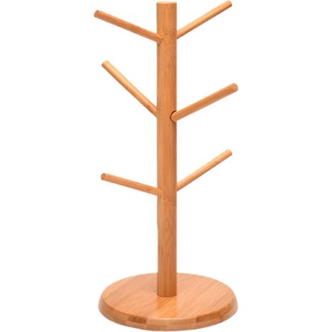 Porte-gobelets en bois Nanmu - Porte-gobelets - Étagère de rangement - Convient pour 6 gobelets - 34 x 15,5 cm - Couleur bois naturel - 1 pièce (1/5)