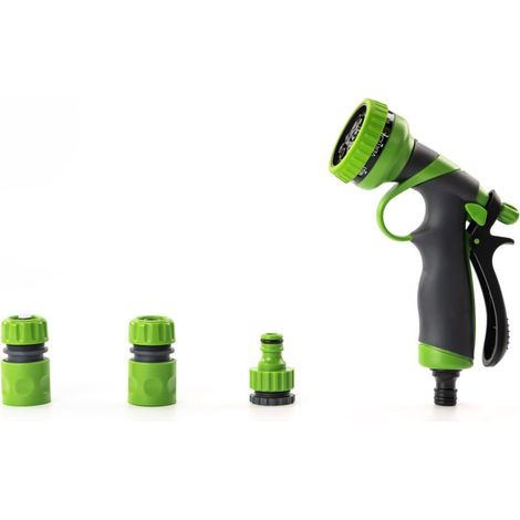 Pistolet d'arrosage et de nettoyage 8 Jets Kit complet avec raccords Polyvalent et ergonomique Noir et vert TRENDYFLAIR (1/5)