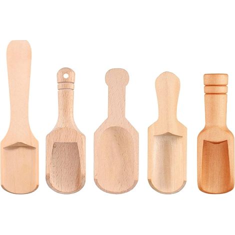 5 Pièces Mini Cuillère en Bois - Cuillère à Sel et Pelle Pour Bain, Café, Thé et Cuisine (1/5)