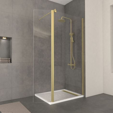 paroi de douche et volet pivotant 90+40x200 cm - profilé + barre de fixation or doré brossé (1/5)