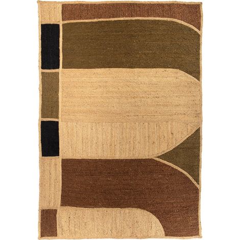 Tapis de Salon et Chambre en Jute et Polyester Motif Graphique Naturel 200 x 290 cm - PANGIVO