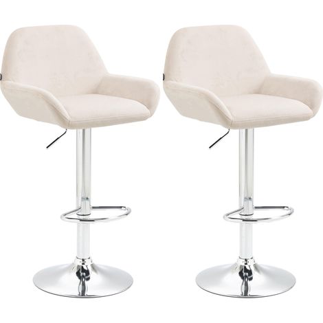 Juego de 2 taburetes de bar con reposapiés en forma de arco en metal cromado con asiento de terciopelo color crema TDB10789