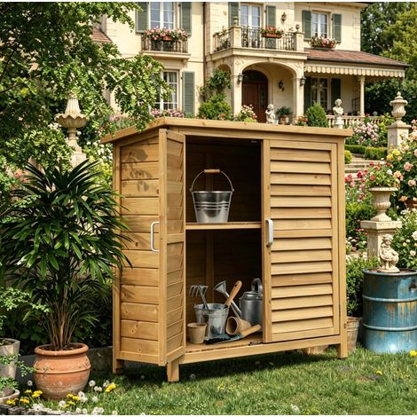 Garten-Aufbewahrungsschrank aus Tannenholz, 87 x 46,5 x 96,5 cm, gelb HAVRYA (1/5)