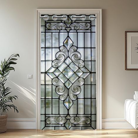 Rideau de porte en verre transparent avec motif rétro, rideau de porte, rideau de séparation de pièce pliable pour maison, restaurant, décoration de porte, 198 x 99 cm (1/5)
