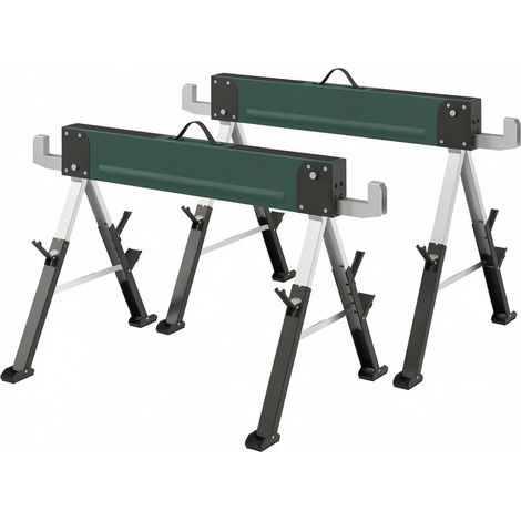 Lot de 2 tréteaux pliants en acier, charge max 1160 kg, hauteur réglable 64-81 cm, avec poignée de transport (1/5)