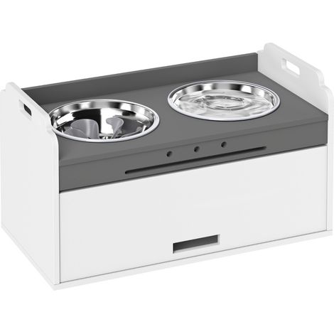 CHICFURN Comedero elevado para perro con mueble de almacenamiento 60 x 30 x 35,5 cm blanco 2 cuencos (1/5)