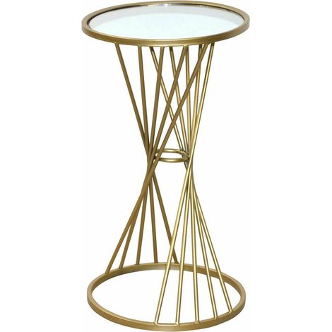 Mesa auxiliar decorativa con soporte para flores, estructura tubular de acero, placa de vidrio, color dorado, estilo moderno MED05130