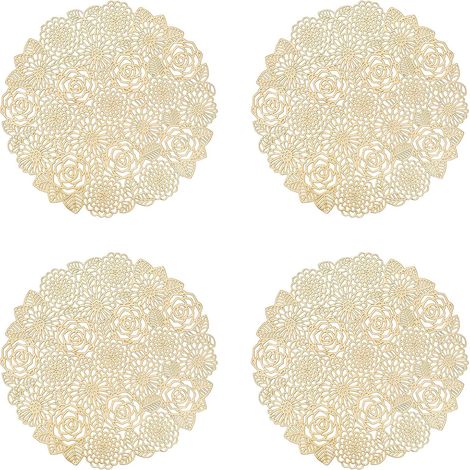 Lot de 4 Sets de Table, Or Rose Napperons Rond Set de Table Tapis de Table pour Table Salle à Manger Cuisine,napperons lavables (Or Rose, Style L, 38cm)