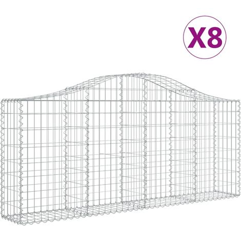 Set 8 cestini per gabbioni recinzione a gabbia muro di contenimento ad arco 200 x 30 x 80/100 cm ferro zincato Argento 020041167