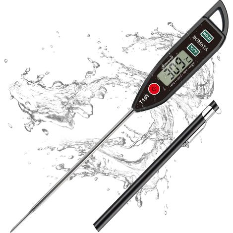 Thermomètre étanche IPX7, conçu pour l'eau, les liquides, les bougies et la cuisine. Thermomètre alimentaire à lecture instantanée avec une longue sonde pour la cuisson, la viande. T101 Noir (1/5)
