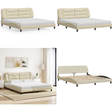 Lit avec matelas Hvar crème 180x200 cm tissu - Matelas en mousse - Lit avec coussin de tête (1/5)