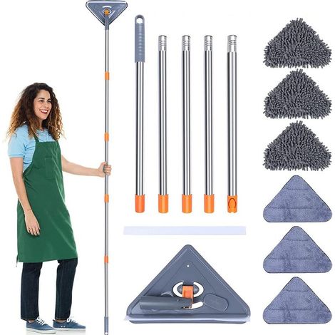 Balai Lave Sol avec Grattoir Vadrouille de Nettoyage Réglable Rotative à 360° Longueur Ajustable Jusqu'à 216CM (1/4)