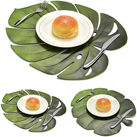 helegeSONG Sets de table en feuille de bananier, sets de table en feuille de palmier, napperon décoratif en feuille de bananier (1/5)