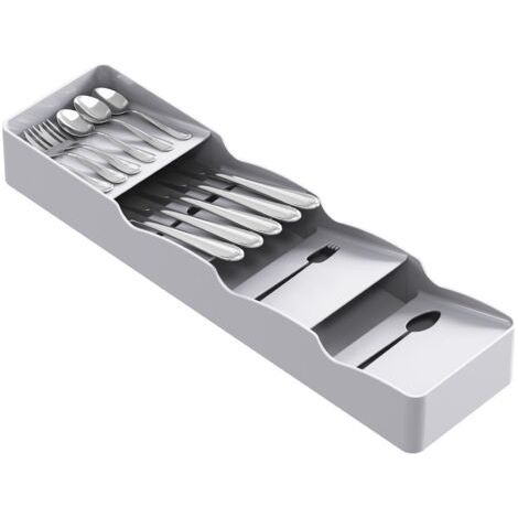 Range Couverts pour Tiroir, pour le Rangement du Tiroir de la Cuisine, Plateau en Plastique pour Cuillères, Fourchettes, Ustensiles et Couteaux, Gris (1/5)