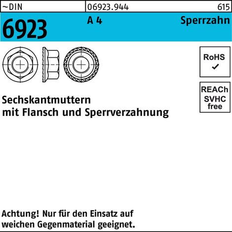 Sechskantmutter mit Flansch DIN 6923 M 6 x 1 Edelstahl A4 blank 500 Stk (1/2)