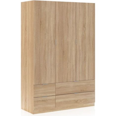 Armario de 3 puertas y 4 cajones 135x200 cm Magan Roble Canadian (ancho) x 200cm (alto) (1/5)
